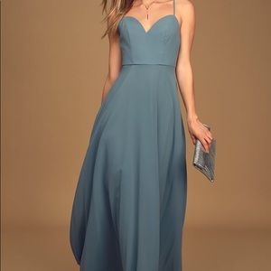 Lulu’s Capture My Heart Slate Blue Sleeveless Maxi Dress
